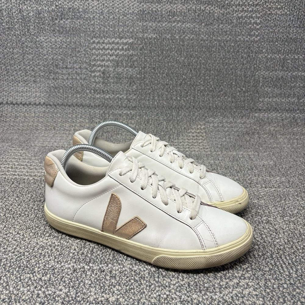 Veja Esplar Leather Sneakers White Rose Gold V Logo Women's US 8 EU 39 Shoes